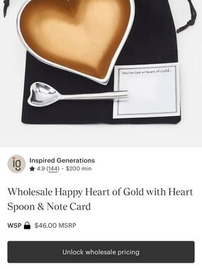 DLC Wholesale Gold Heart Dish with Silver Heart Spoon and Note Card